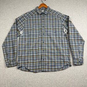 REI Coop Vented Shirt Mens L Blue Plaid Button Up Polyester Blend Long Sleeve